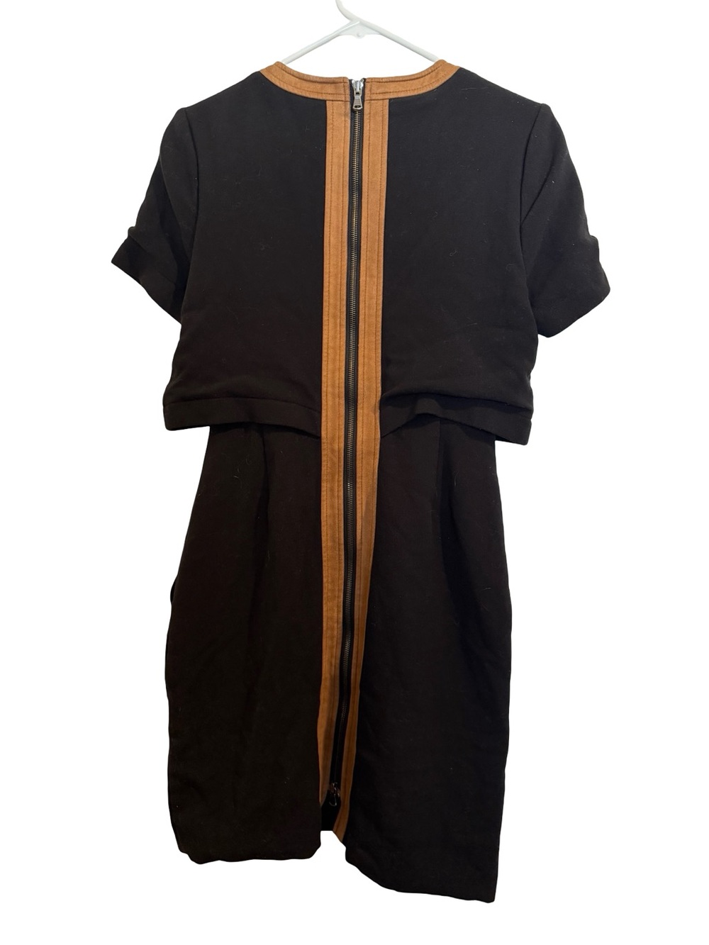 RTR - Toccin Black Mini dress Tan Trim -fully lined Sz 4 - Picture 12 of 14